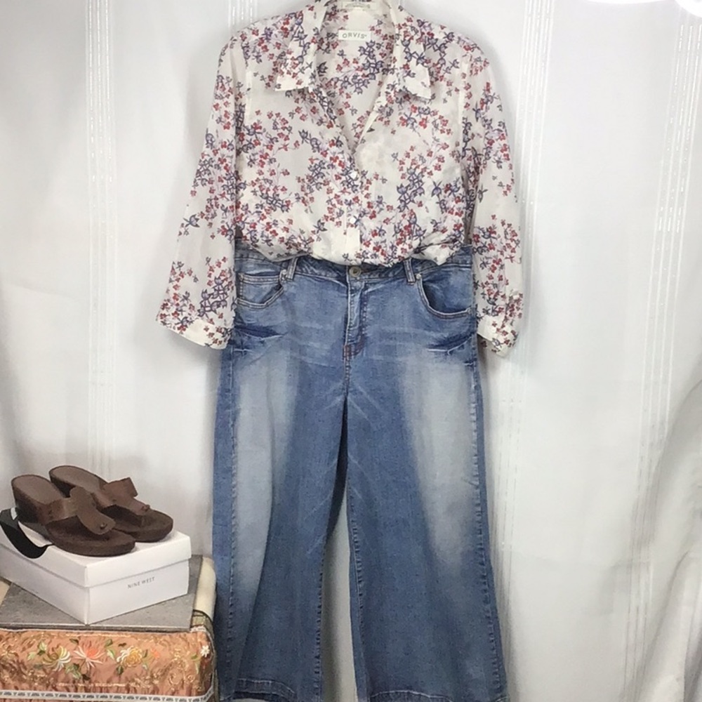 VTG 🐎 L.A. Blues ‘Gaucho Stretch’ Distressed Embroidered Capri Jeans Sz.14 - Picture 12 of 16